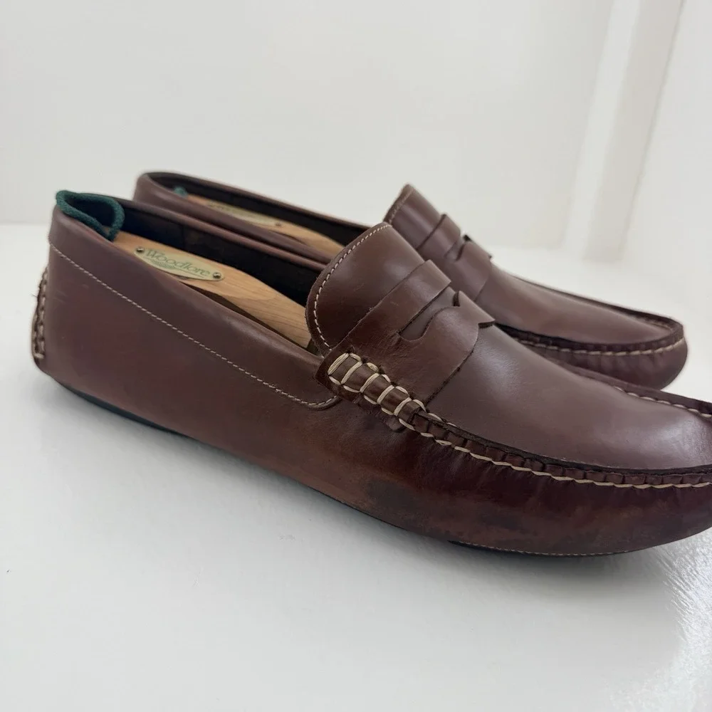 Johnston & Murphy Mens 10.5 M Brown Leather Penny Loafers Moc Toe Driving Shoes